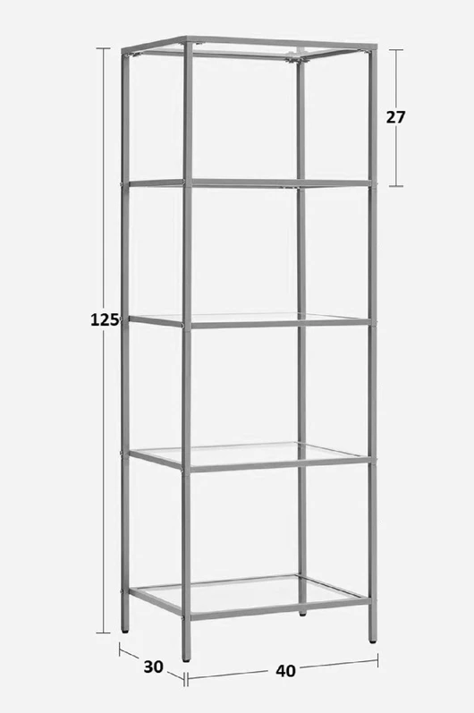 Raft metalik me sipërfaqe qelqi Letus, ngjyrë ari, 40x30x125cm
