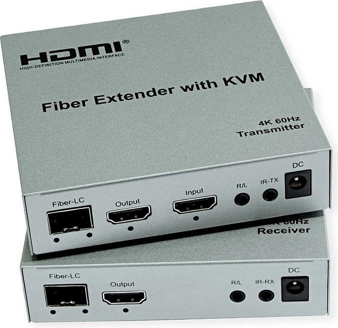 KVM extender ROLINE 14.01.3363, set transmitter/receiver, HDMI 4K 60Hz, fibër optike 20 km