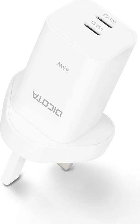 Karikues muri DICOTA GaN 45W, 2x USB-C, prizë UK, i bardhë