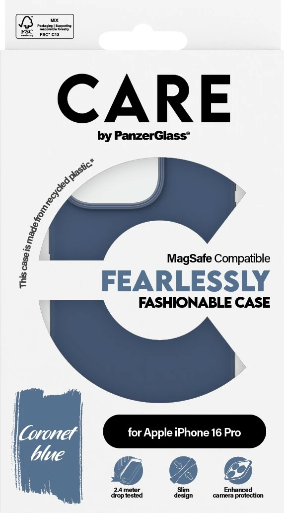 Mbështjellës PanzerGlass CARE Case MagSAFE për iPhone 16 Pro, blue