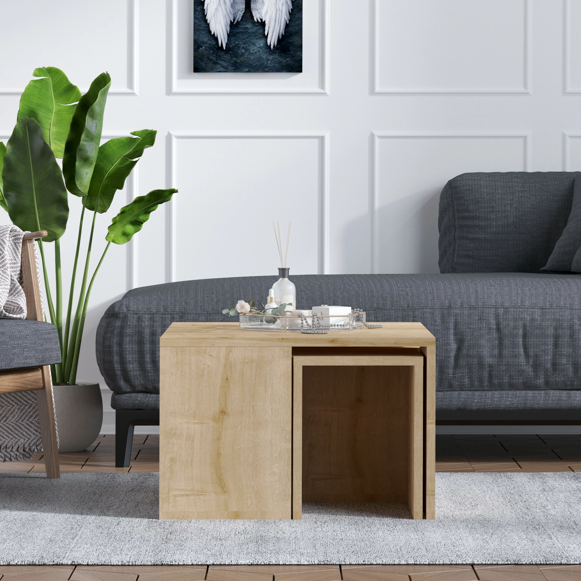 Set tavolinash kafeje Hanah Home, Ortanca - lisi safir