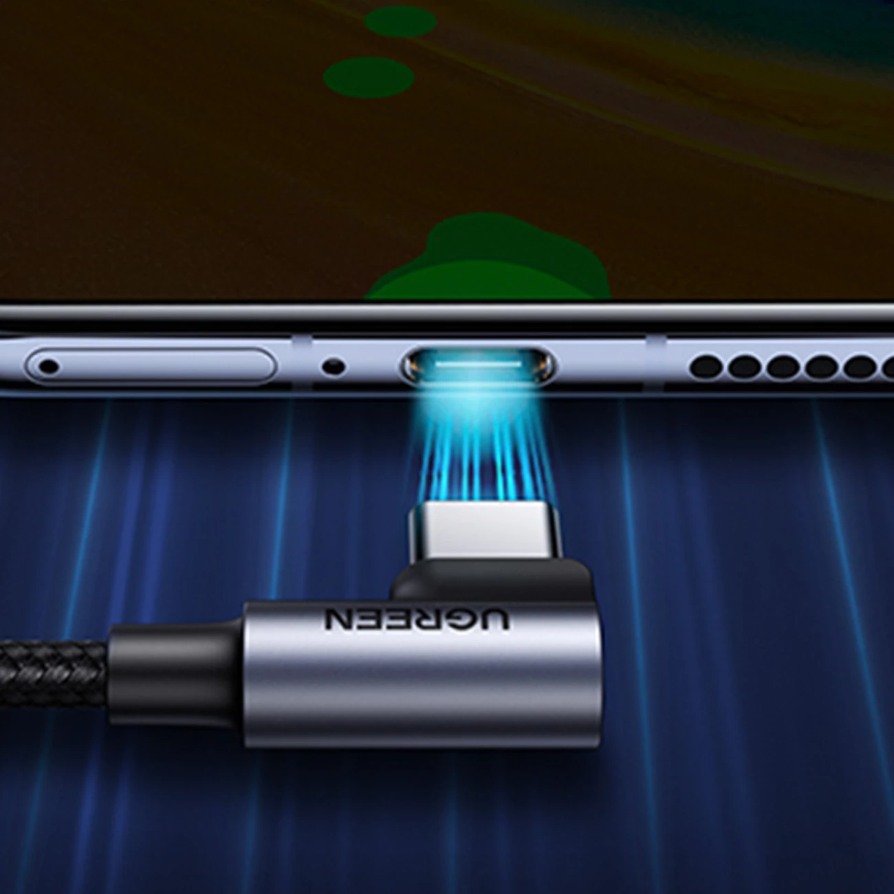 Kabllo Ugreen USB C në USB 2.0, 3m, 3A, kënd 90°, e zezë