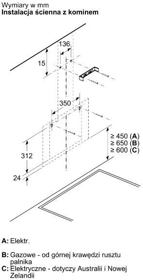 Aspirator kuzhine Bosch DWK65DK20, i bardhë, i integruar