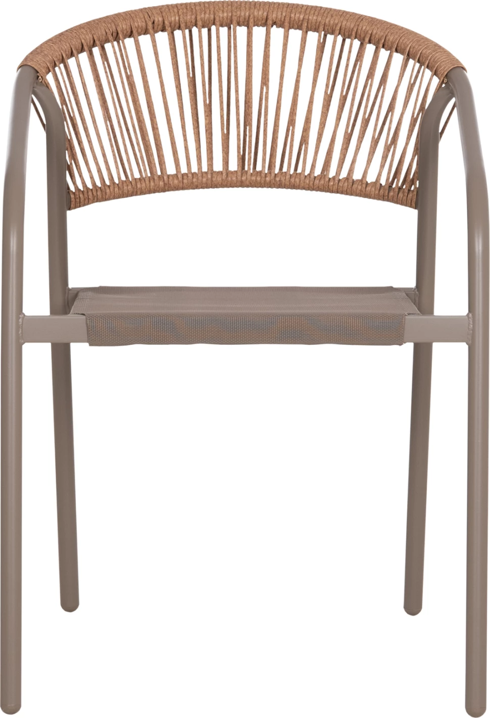 Karrige për jashtë, strukturë metalike, tekstilene ngjyrë shampanjë, ratan sintetik bezhë, 53.5x62x75cm