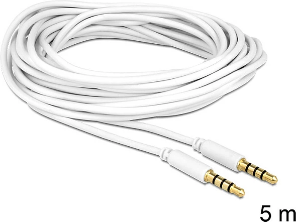 Kabllo audio DeLOCK 3.5mm në 3.5mm, 5m, TRRS 4-pin, e bardhë