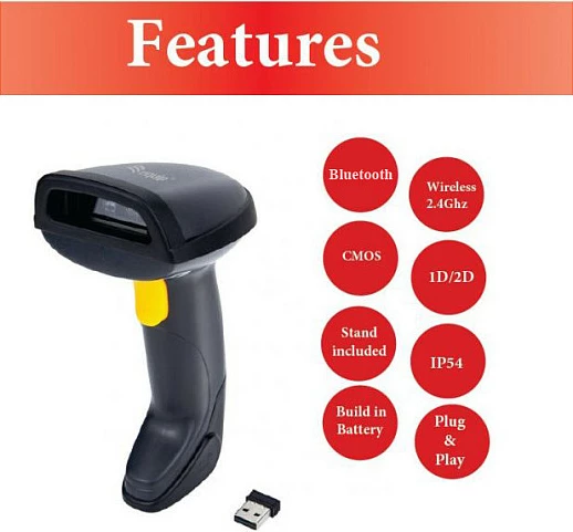 Skaner barkodi 2D EQUIP, laser wireless 2.4GHz + Bluetooth, me USB dongle, i zi