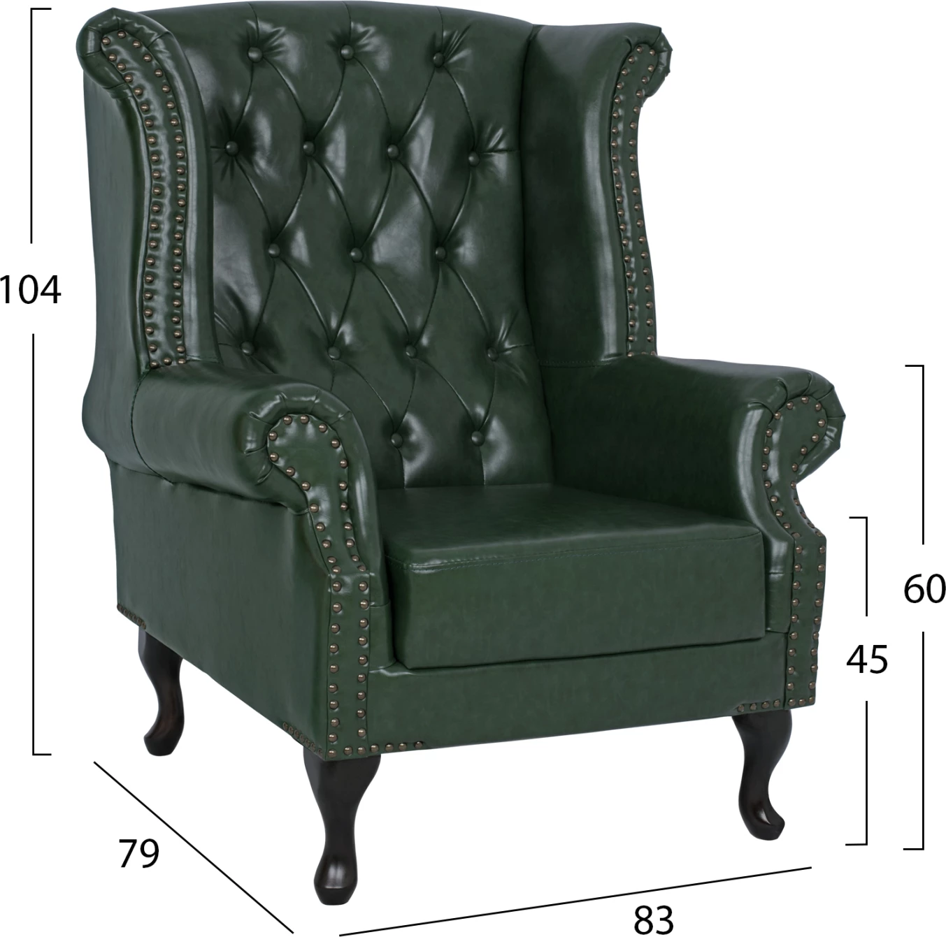 Karrige e tipit Chesterfield Polina, FH0053.08, ngjyrë jeshile Cypress PU 83x79x104 cm