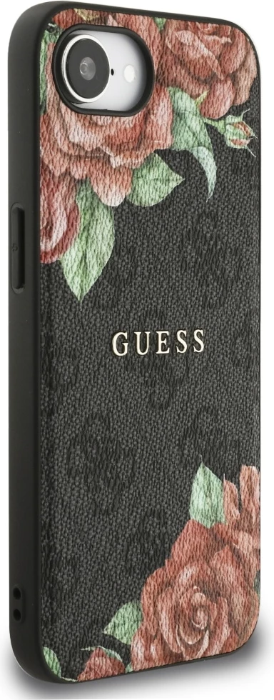 Mbështjellës Guess 4G Flowers Print MagSafe për iPhone 16e, i zi