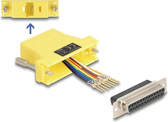 Adapter DeLOCK D-Sub DB25 25-pin femër në RJ45 femër, kit montimi, i verdhë