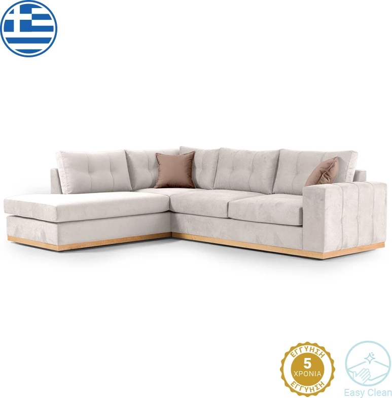 Divan qoshe Boston qoshe e djathtë, pëlhurë krem-kafe, 280x225x90cm