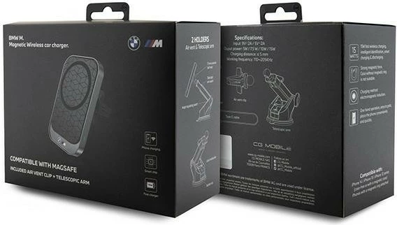 Mbajtës magnetik për veturë, BMW, BMMWCCMPGPK MagSafe M Edition, karikim pa tela 15W, montim panel/xham/grilë, USB-C, i zi