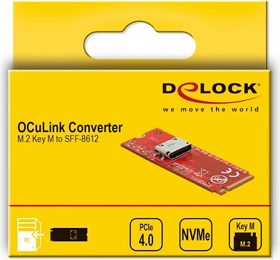 Konvertues M.2 Key M DeLOCK në OCuLink SFF-8612, PCIe 4.0, 64 Gbit/s, i kuq