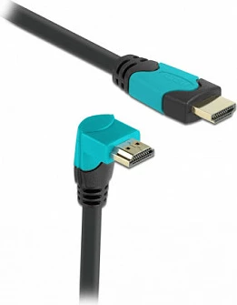 Kabllo HDMI DeLOCK High Speed 2m, 48Gbps, 8K 60Hz, konektor 90° i kënduar, zezë/kaltër