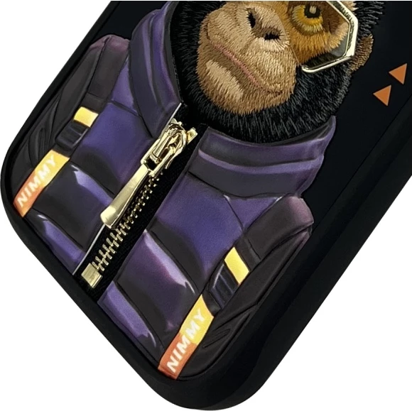 Mbështjellës Nimmy Cool&Cute 2.0 Monkey për iPhone 16 Pro Max 6.9\", hardcase TPU/PC, i zi