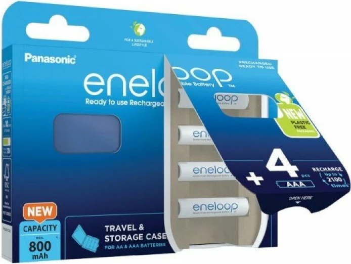 Bateri të rikarikueshme Panasonic Eneloop AAA 800mAh 4 copë, të bardha me kuti