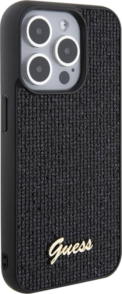 Mbështjellës Guess Disco Metal Script për iPhone 15 Pro, i zi