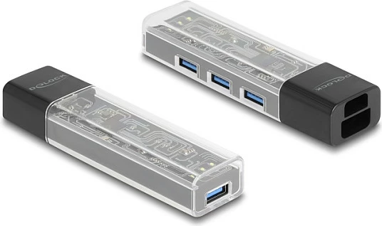 USB hub DeLOCK 64335, 4x USB-A 3.2 Gen 1, lidhje USB-A/USB-C, 5 Gbit/s, i zi/transparent