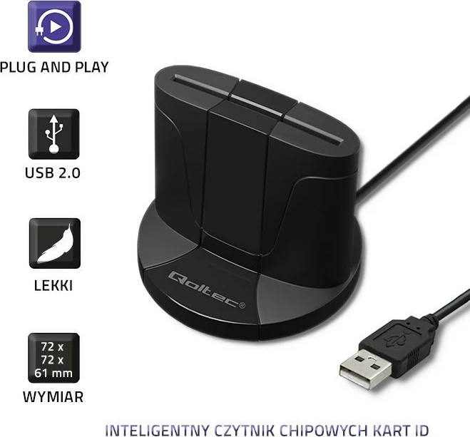 Lexues kartelash çipi Qoltec SCR-0632, USB Type C, i zi