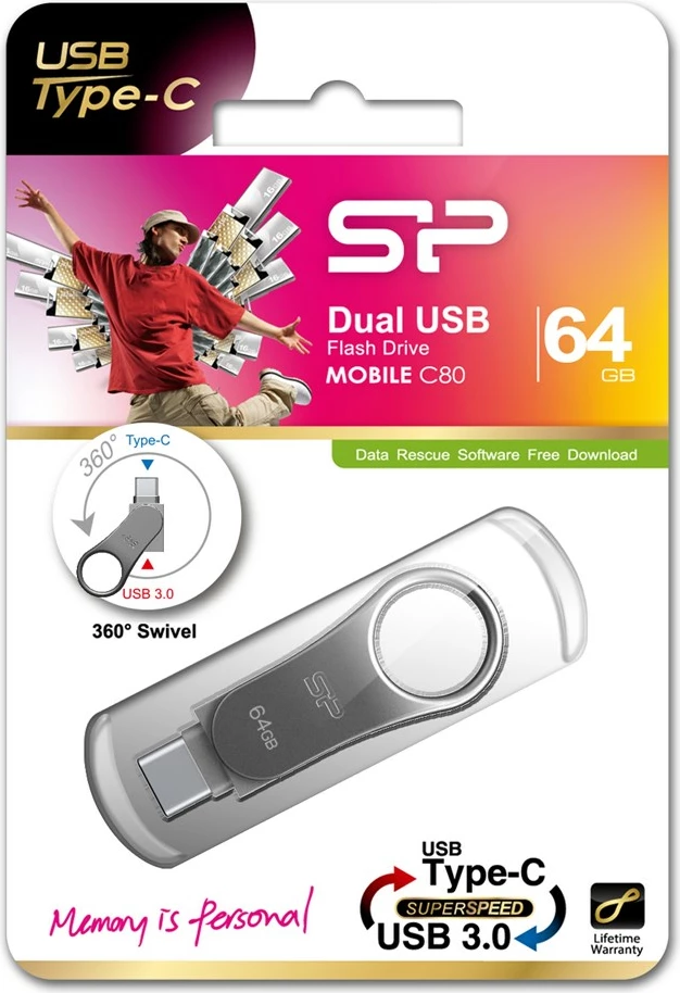 USB Flash Drive Silicon Power Mobile C80, Lloji A / C, 64GB
