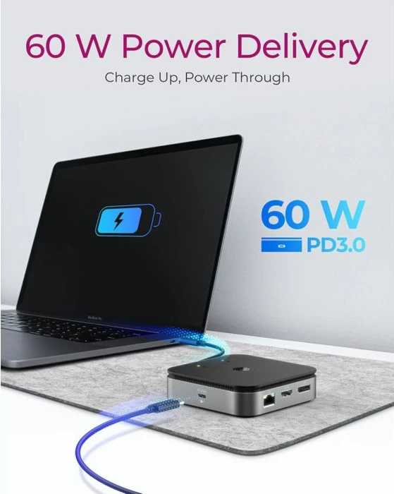 Docking station ICYBOX IB-DK408-C41 USB4 7në1 dual video 60W Power Delivery, antracit
