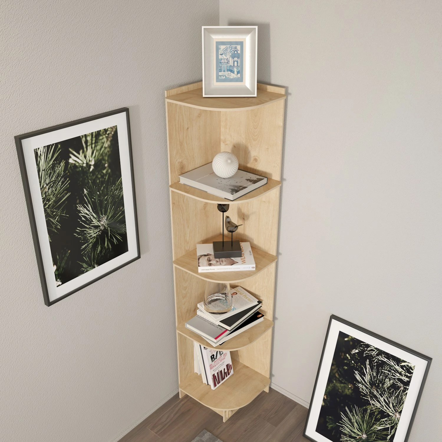 Raft librash këndor, ngjyrë lisi, Skye Decor, Liva