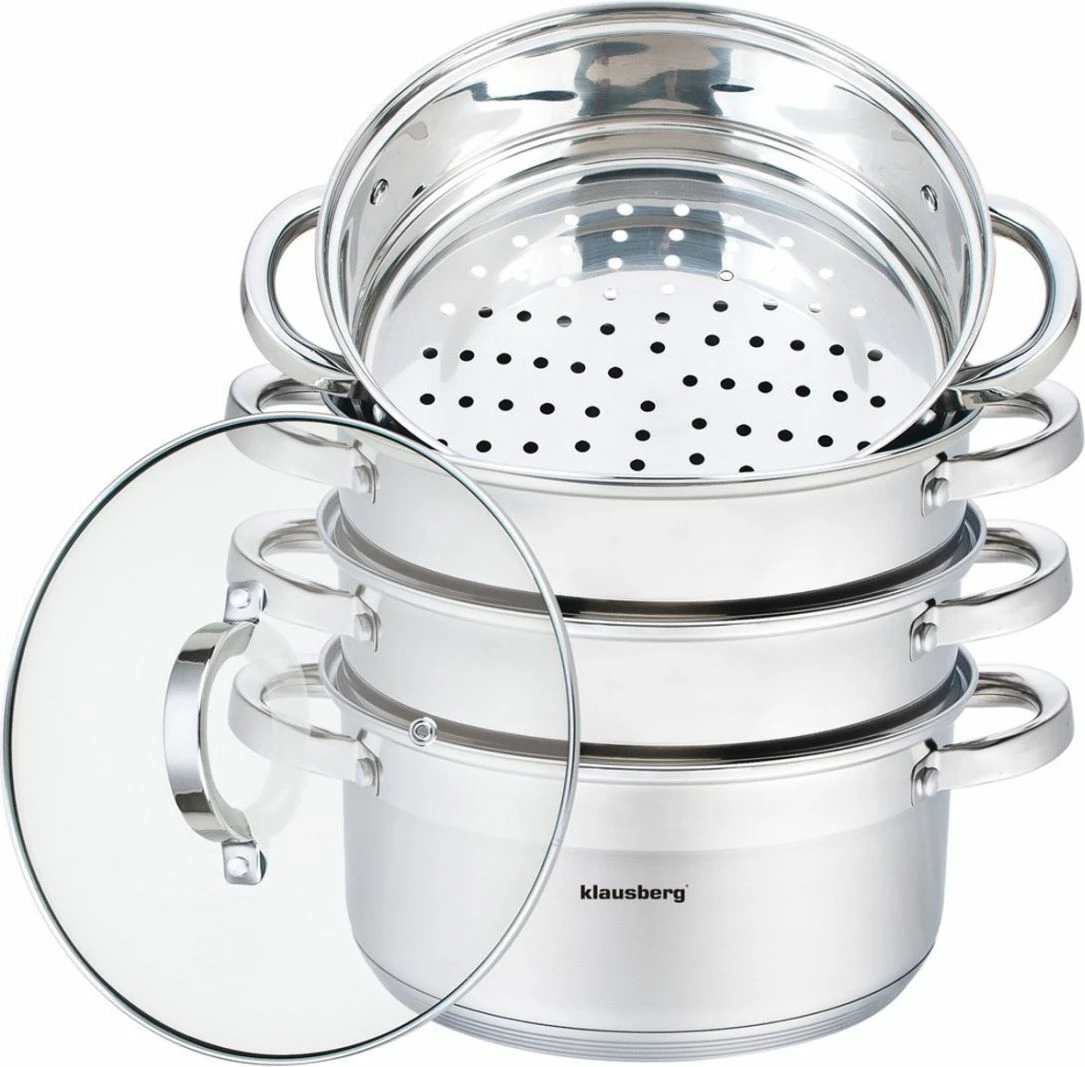 Tenxhere për avull Klausberg KB-7143 22cm 4.5L, set me 3 inserte + kapak, inox