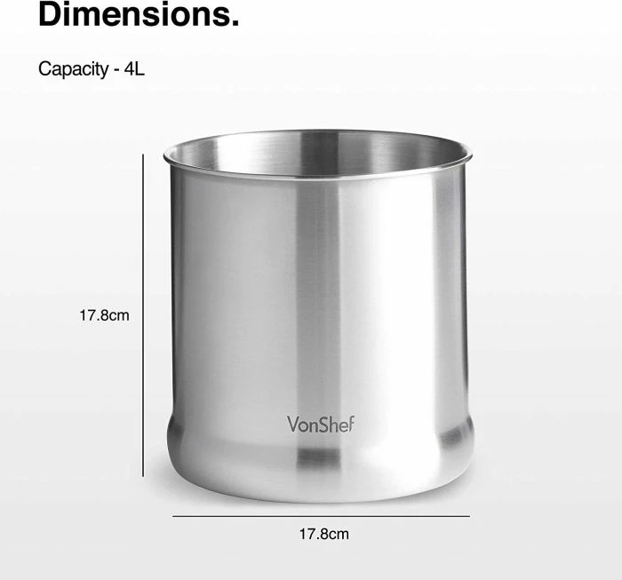 Mbajtës veglash kuzhine VonShef 1507143, çelik inox, deri 20 vegla, 17.5 x 17.5 cm, argjendtë