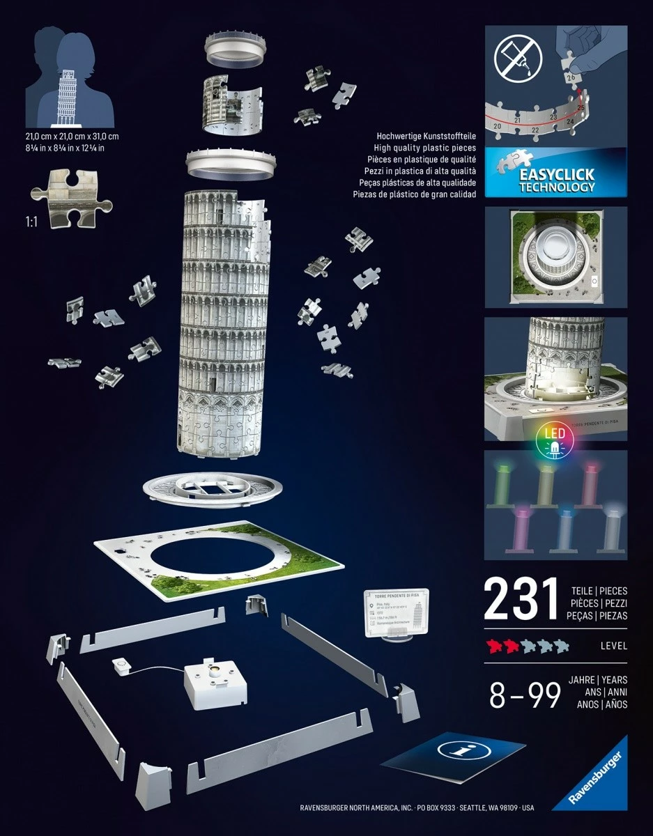Puzzle 3D Ravensburger Leaning Tower of Pisa, 231 pjesë, plastikë