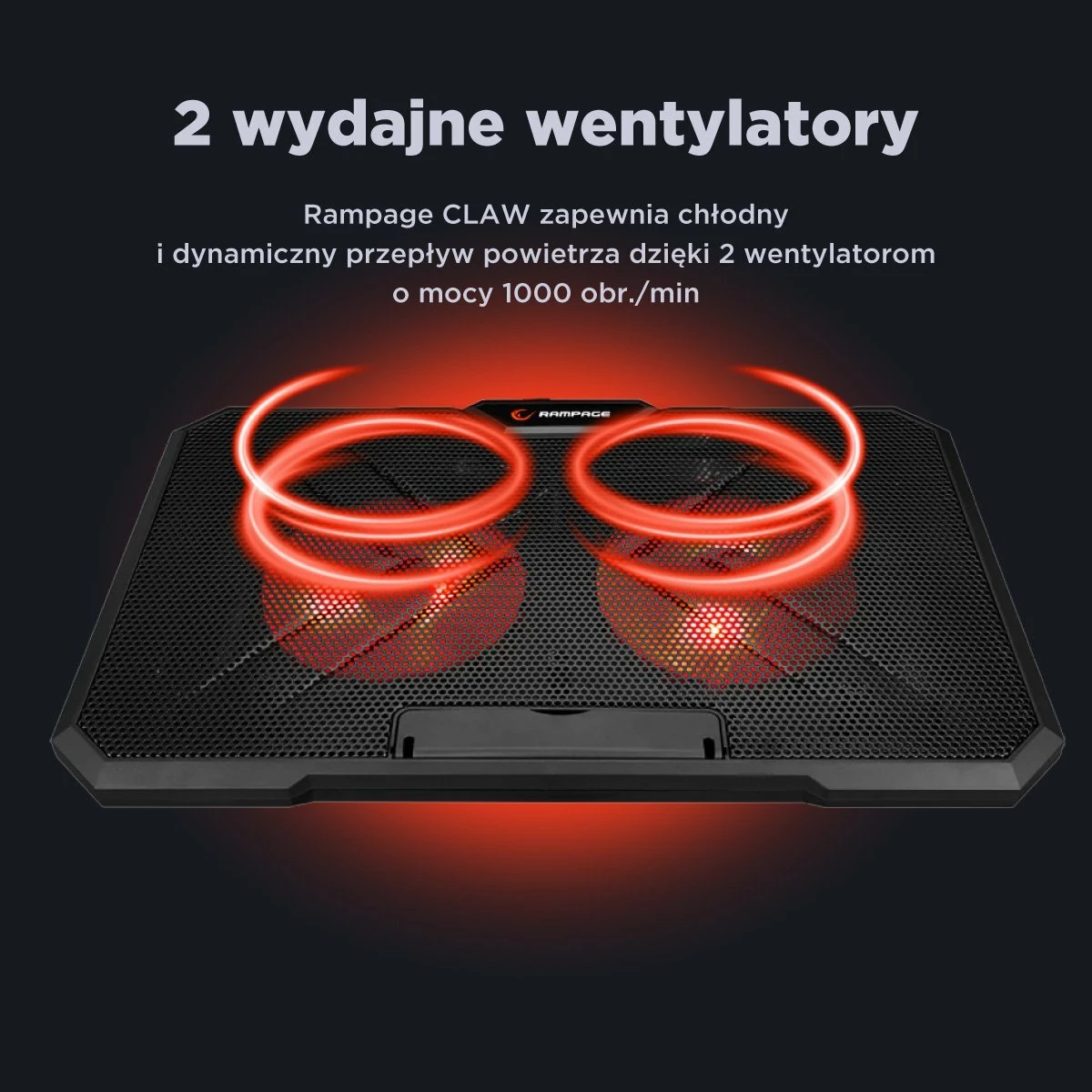 Mbajtës ftohës për laptop Rampage AD-RC12 GameZone, 2x120mm, RGB, 2x USB 2.0, 15-17\", i zi, me kabllo USB