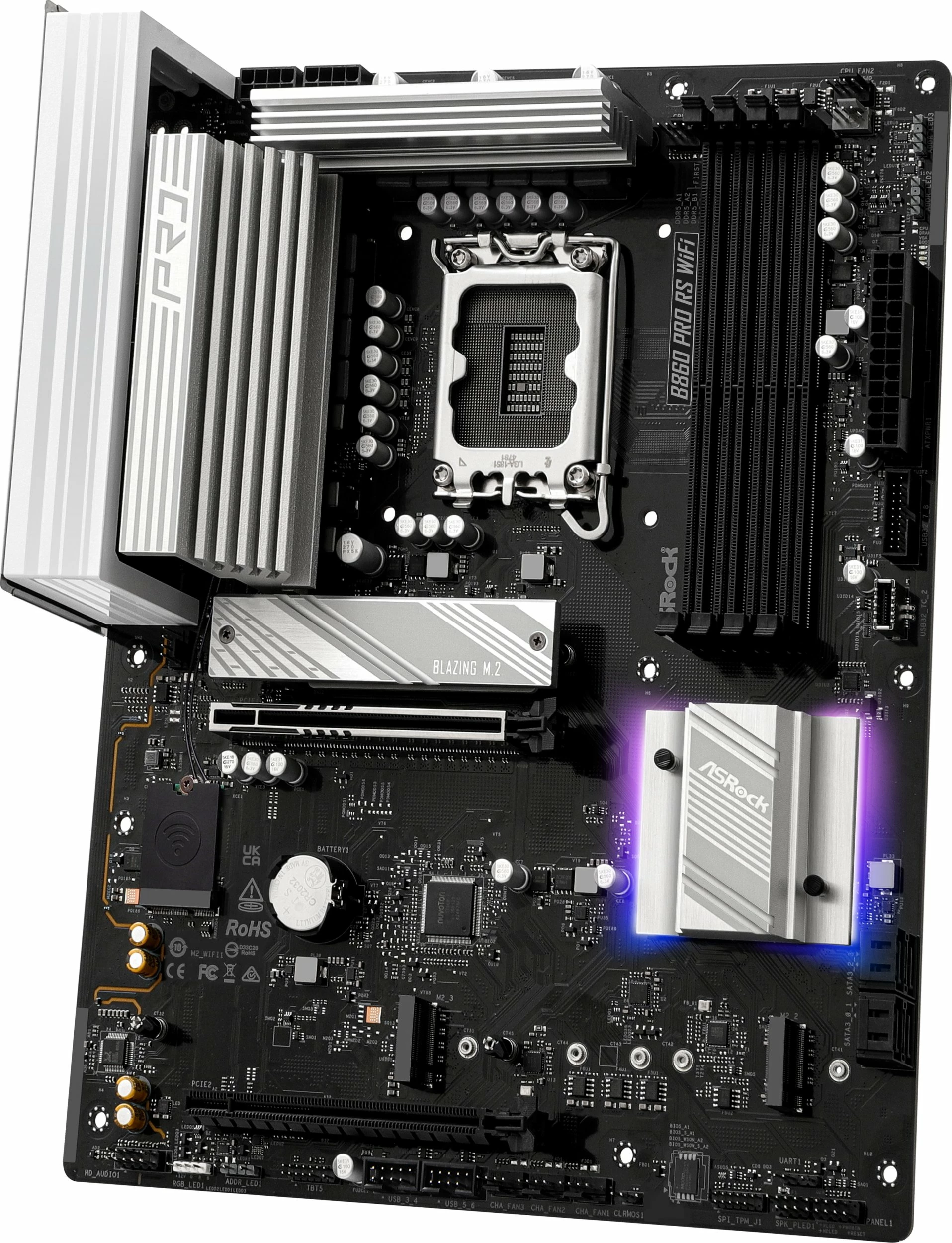 Pllakë amë ASRock B860 Pro RS WiFi, ATX, DDR5 deri 256GB, Wi‑Fi 6E, Bluetooth, e zezë/argjend