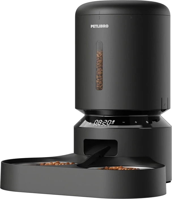 Shpërndarës automatik ushqimi për kafshë Petlibro Granary PL-AF006-33B, 5L, me dy tasa inox, programim 1-6 vakte/ditë, zë 10s, E zezë