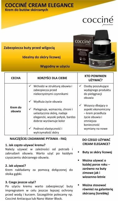 Krem kujdesi për këpucë Coccine Cream Elegance, kafe mesatare