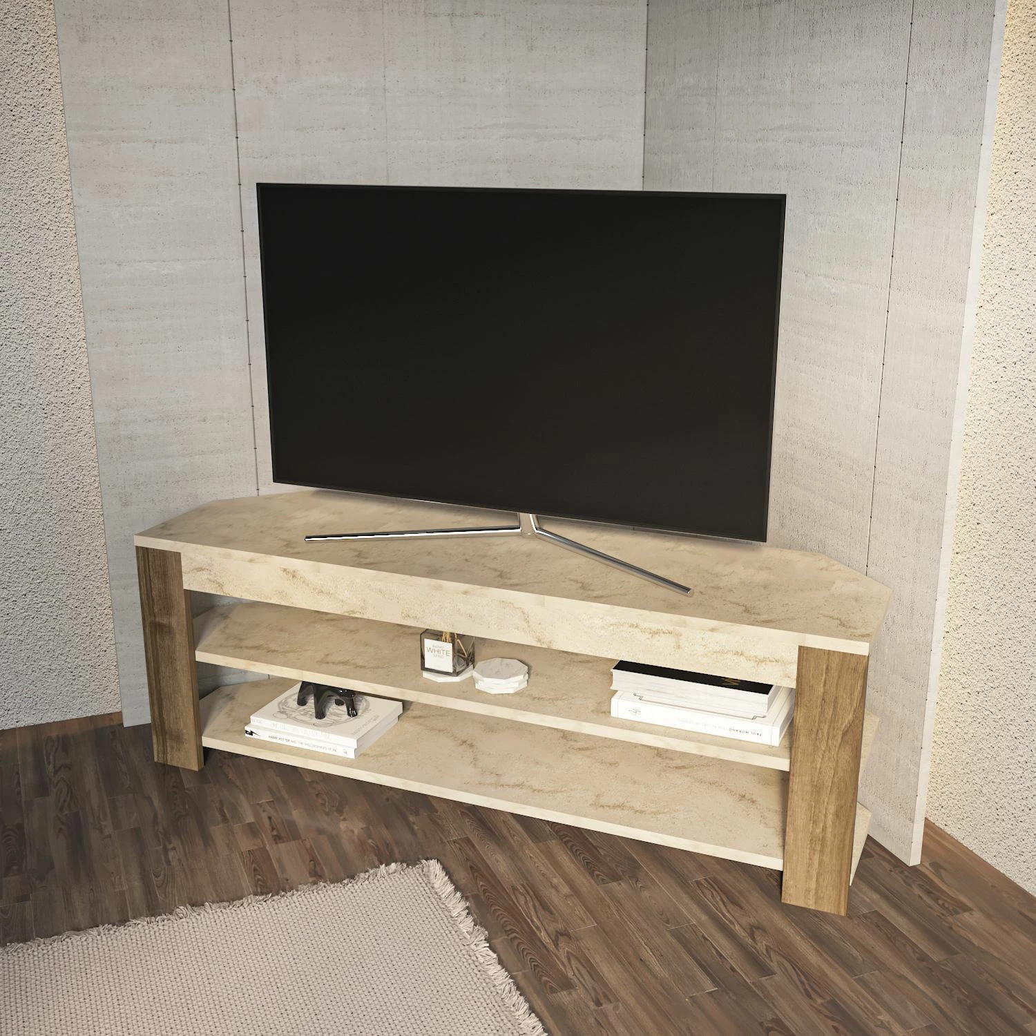 Komodë TV Skye Decor, e bardhë, lisi oud