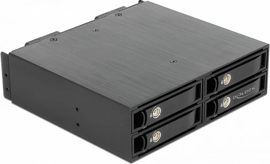 Rack mobil DeLOCK 5.25" për 4x 2.5" U.2 NVMe SSD, me kyç, alumin, i zi