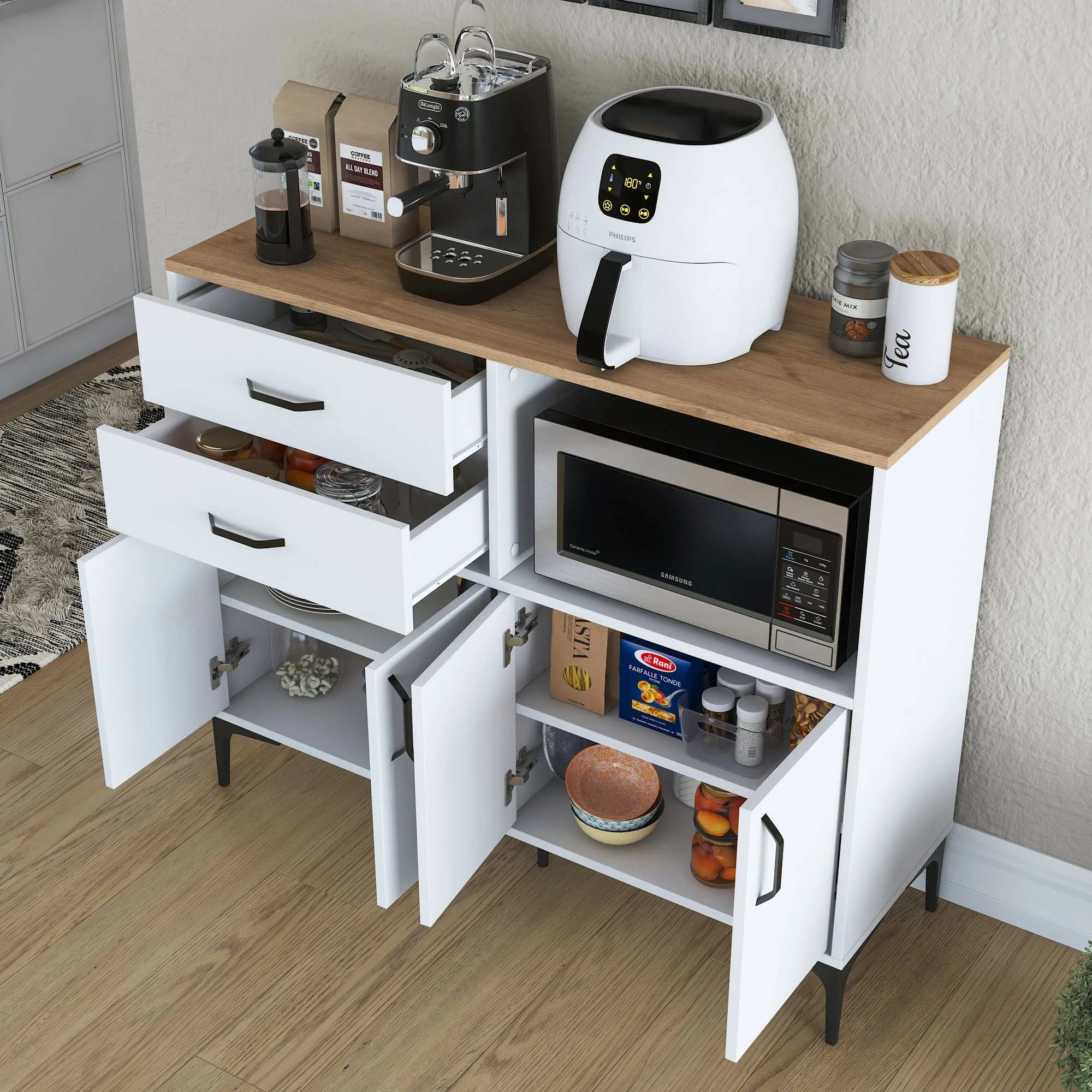 Dollap multifunksional Hanah Home, JE166 - 3283, ngjyrë e bardhë dhe arre