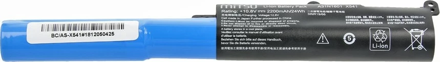 Bateri laptop Mitsu BC/AS-X541 për Asus VivoBook, 2200 mAh, 10.8-11.1V, 3 qeliza, Zi/Blu