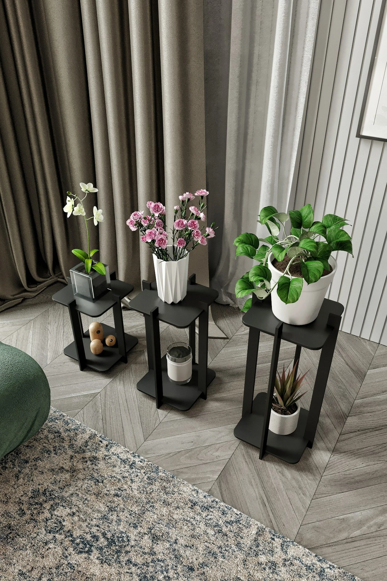 Stendë druri për lule, ngjyrë e zezë, Skye Decor