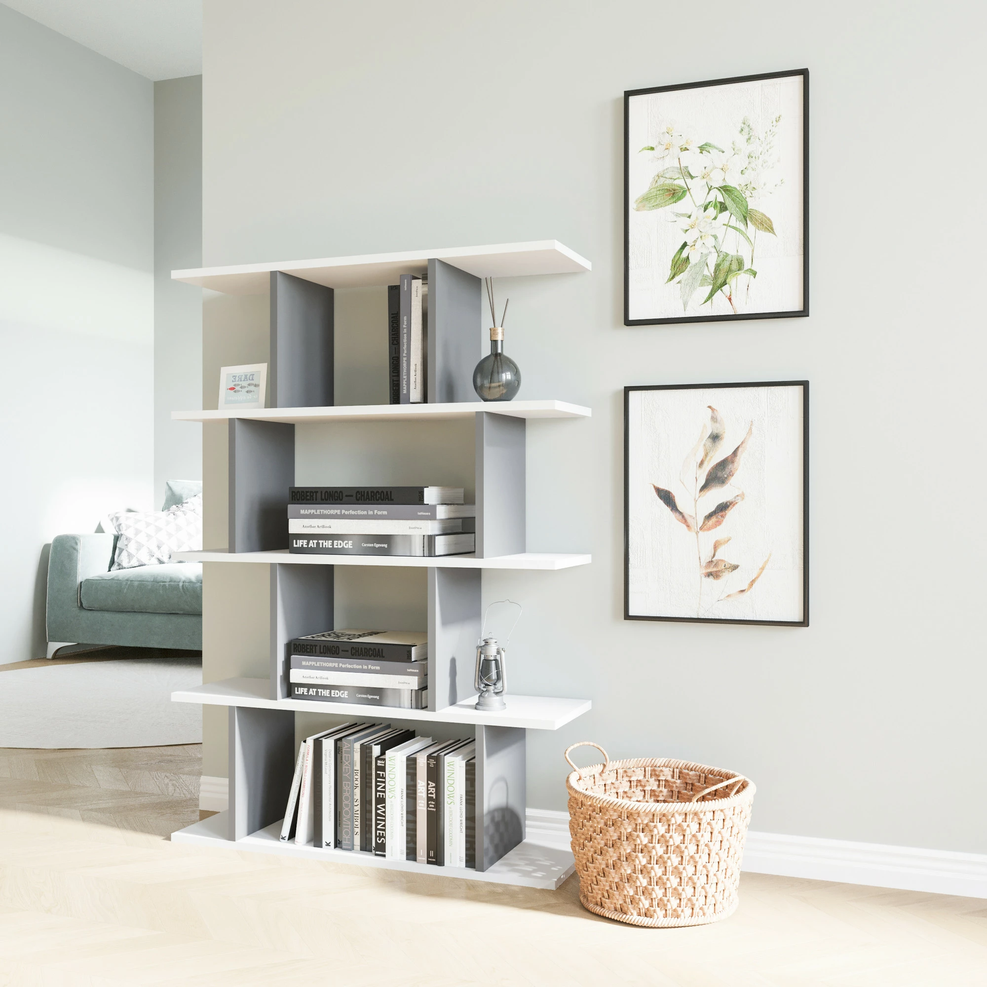 Raft librash Hanah Home, Harmon, antracit dhe bardhë