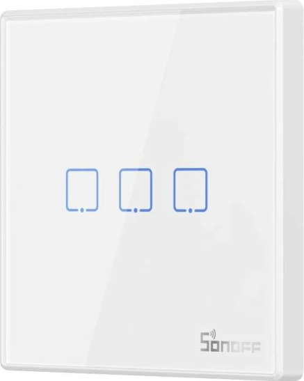 Ndërprerës smart muri SONOFF T2EU3C-RF, 433MHz RF, 3-tastësh, standard EU, i bardhë