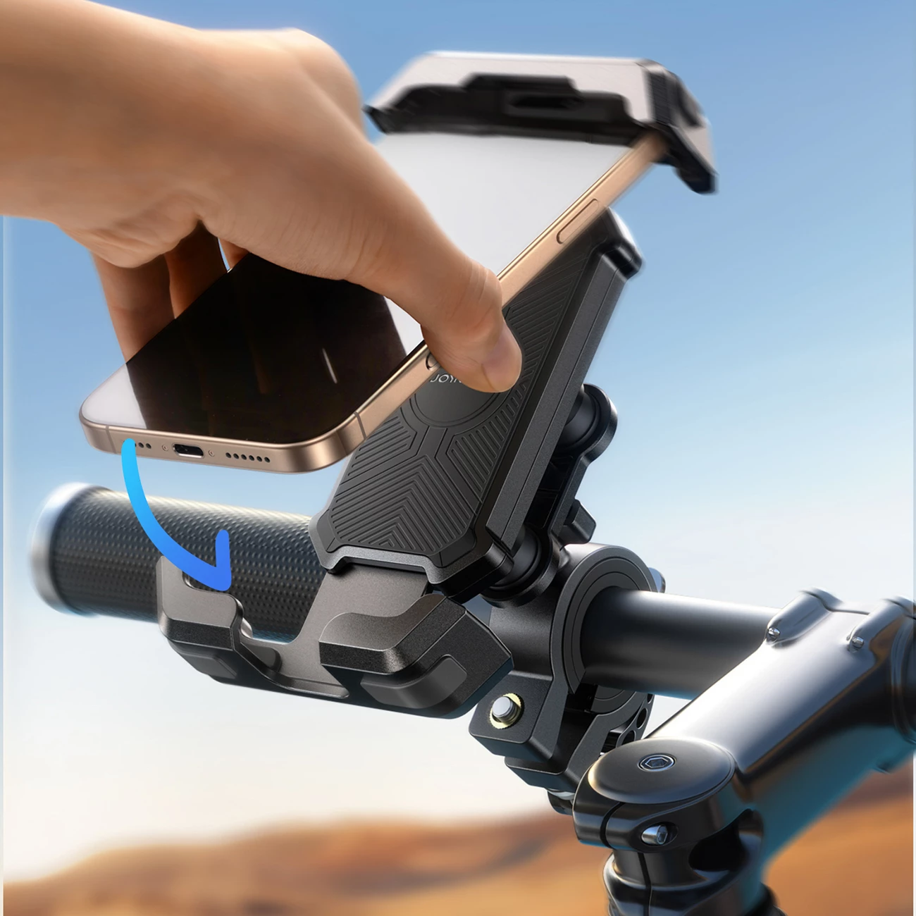 Mbajtës timoni për celular Joyroom JR-ZS428, shok-rezistent, rrotullim 360°, për biçikletë/motoçikletë/skuter, 4.7-7 inch, i zi