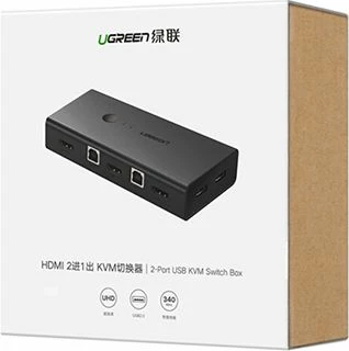 Switch KVM HDMI UGREEN 50744 2x1 4K@30Hz me hub 4xUSB 2.0, i zi, në kuti