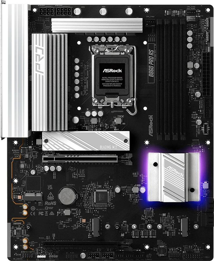 Pllakë amë ASRock B860 Pro RS, LGA 1851, Intel B860, DDR5 deri 256GB, ATX, zi/bardh
