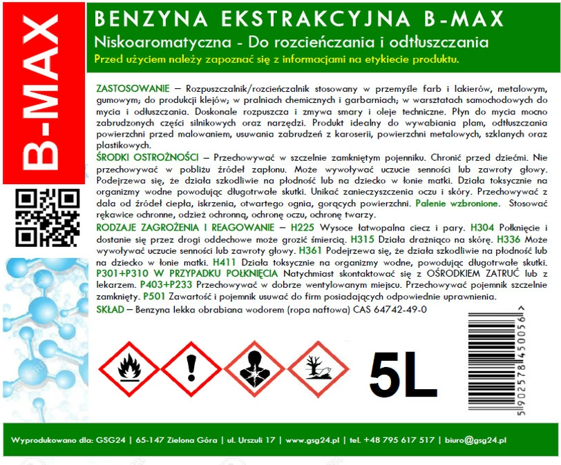 Benzinë ekstraksioni GSG24 B-MAX 5L, pa aromë