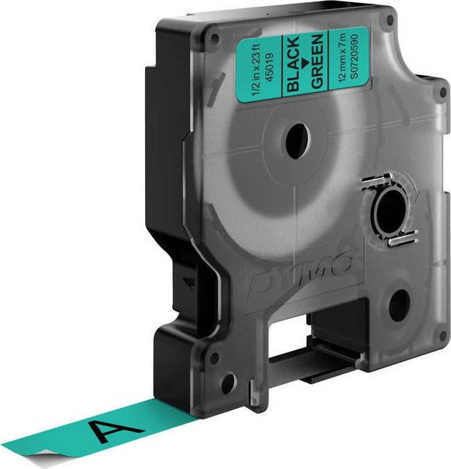 Shirit etiketa, Dymo, 45019 / S0720590, 12 mm x 7 m, i zi në të gjelbër
