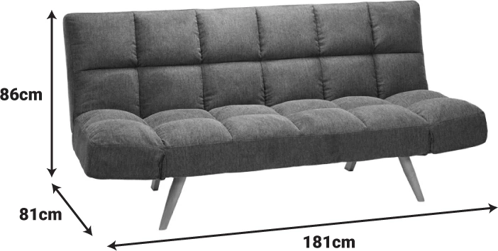 Divan-krevat 3 vendësh Freddo, material stof, ngjyrë antracit, 181x81x86cm