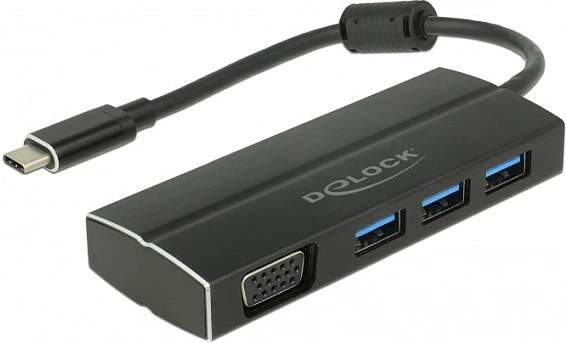 Hub/Adapter USB-C DeLOCK 63932, 3x USB-A 3.0 + VGA, 0.15 m, i zi
