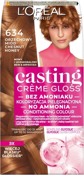 Ngjyrë për flokë L'Oreal Paris Casting Creme Gloss 634 Walnut Honey për femra, 1 copë