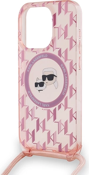 Mbështjellës Karl Lagerfeld IML Crossbody Monogram Karl & Choupette Head MagSafe për iPhone 15 Pro Max, Rozë