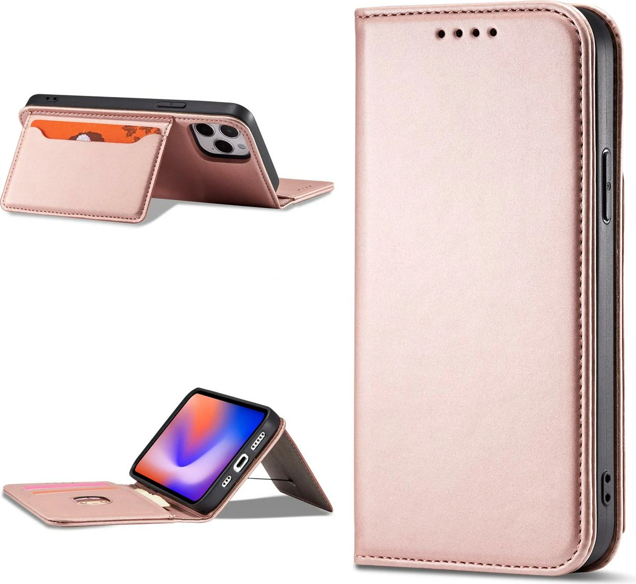 Mbështjellës Hurtel Magnet Card Case për iPhone 12 Pro Max, me xhep për karta, rozë