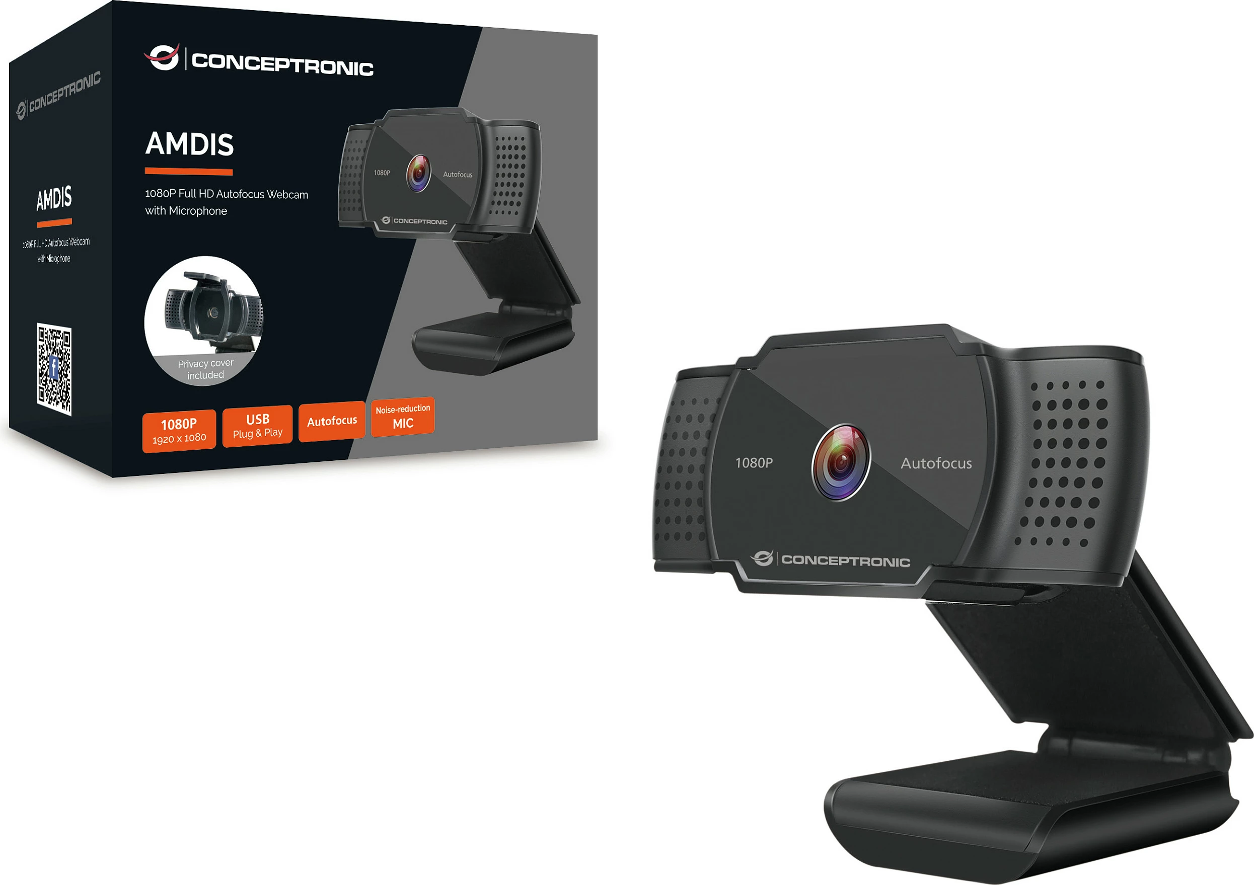 Webkamerë Conceptronic AMDIS06B, Full HD 1080p, 30fps, Autofokus, USB-A, e zezë